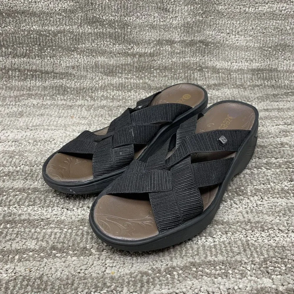 Bzees Womens Disco Strappy Comfort Sandals Black Slip On Open Toe 7M Shoes